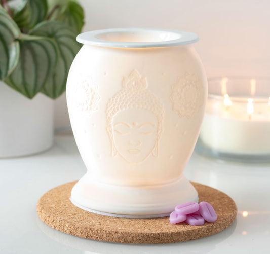 WHITE CERAMIC BUDDHA ELECTRIC OIL BURNER